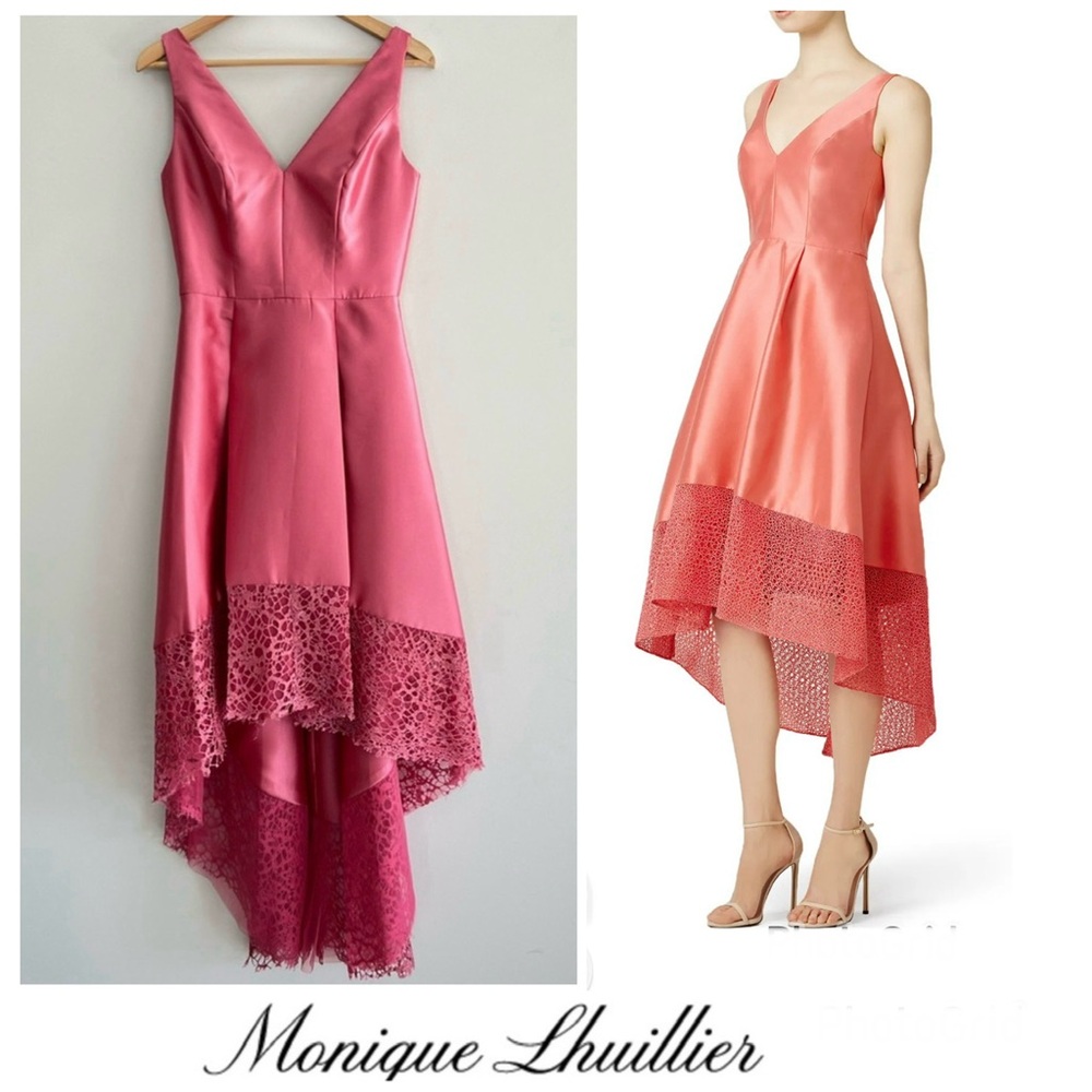 MONIQUE LHUILLIER Spider Web Laced High Low Cocktail Bridesmaid Prom Dress Sz 6